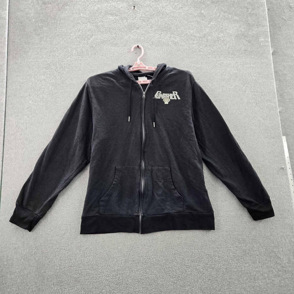 Mad Engine x Marvel Men Hoodie XL Black Camouflage Y2K Skull Logo Zipper READ